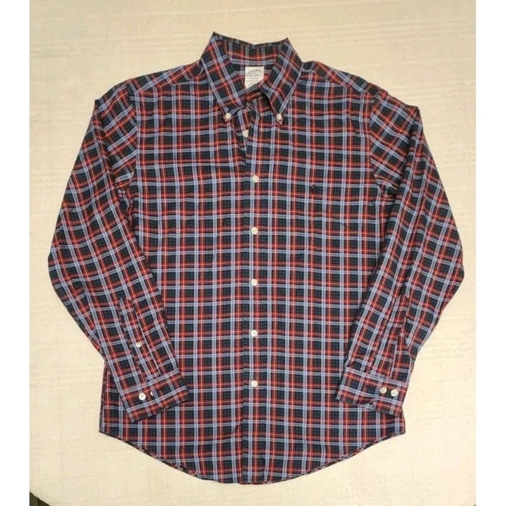 Brooks Brothers Regent Plaid Button Down Shirt Mens Size M Embroidered Logo